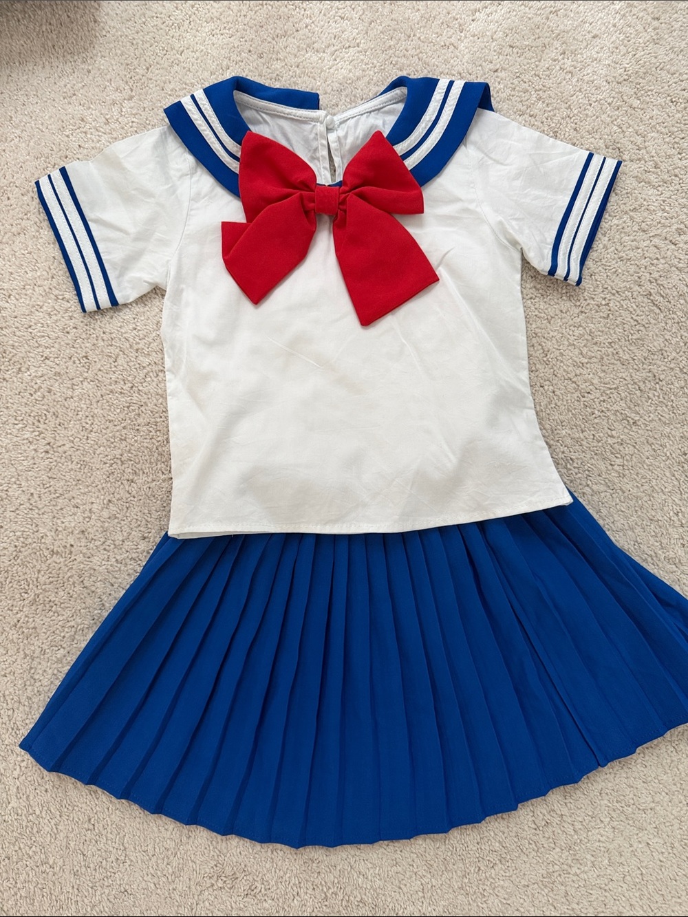 Kids Sailor Schoolgirl Costume - White Top, Blue Skirt with Red Bow